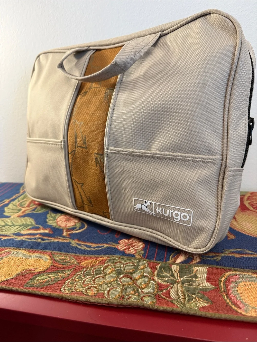 Kurgo Beige Laptop Bag with Tan Center Panel